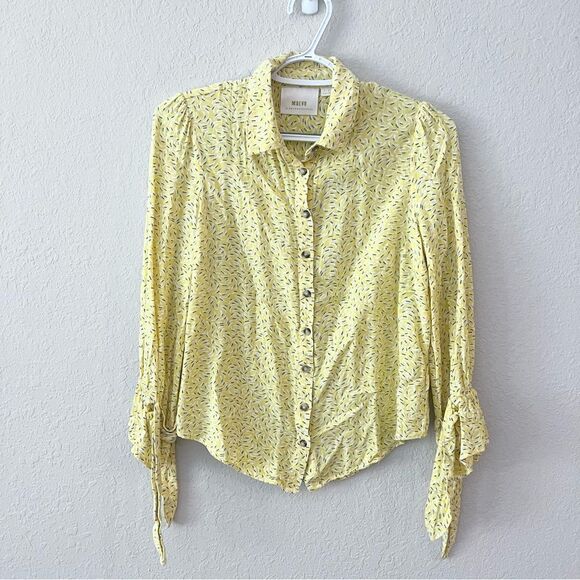 Maeve Anthropologie Yellow Blithe Button Down Tie Sleeves Size 2 - Picture 1 of 8